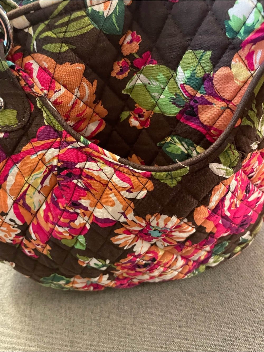 Vera Bradley Quilted Floral Tote in Brown with Pink & Orange Accents - Picture 5 of 5
